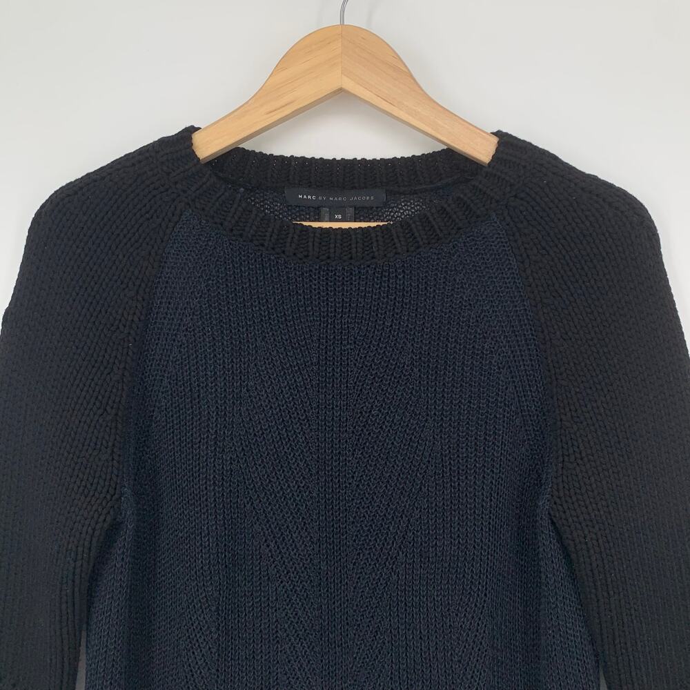 Marc Jacobs Edgemont Raglan Chunky Knit Sweater Color Black Pullover Black Blue